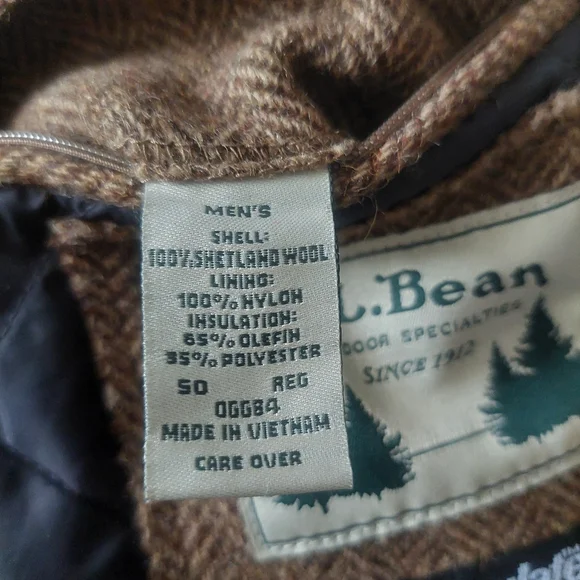 Vintage L.L.Bean Shetland Wool Jacket Brown Insulated Size 50 REG - Picture 4 of 13